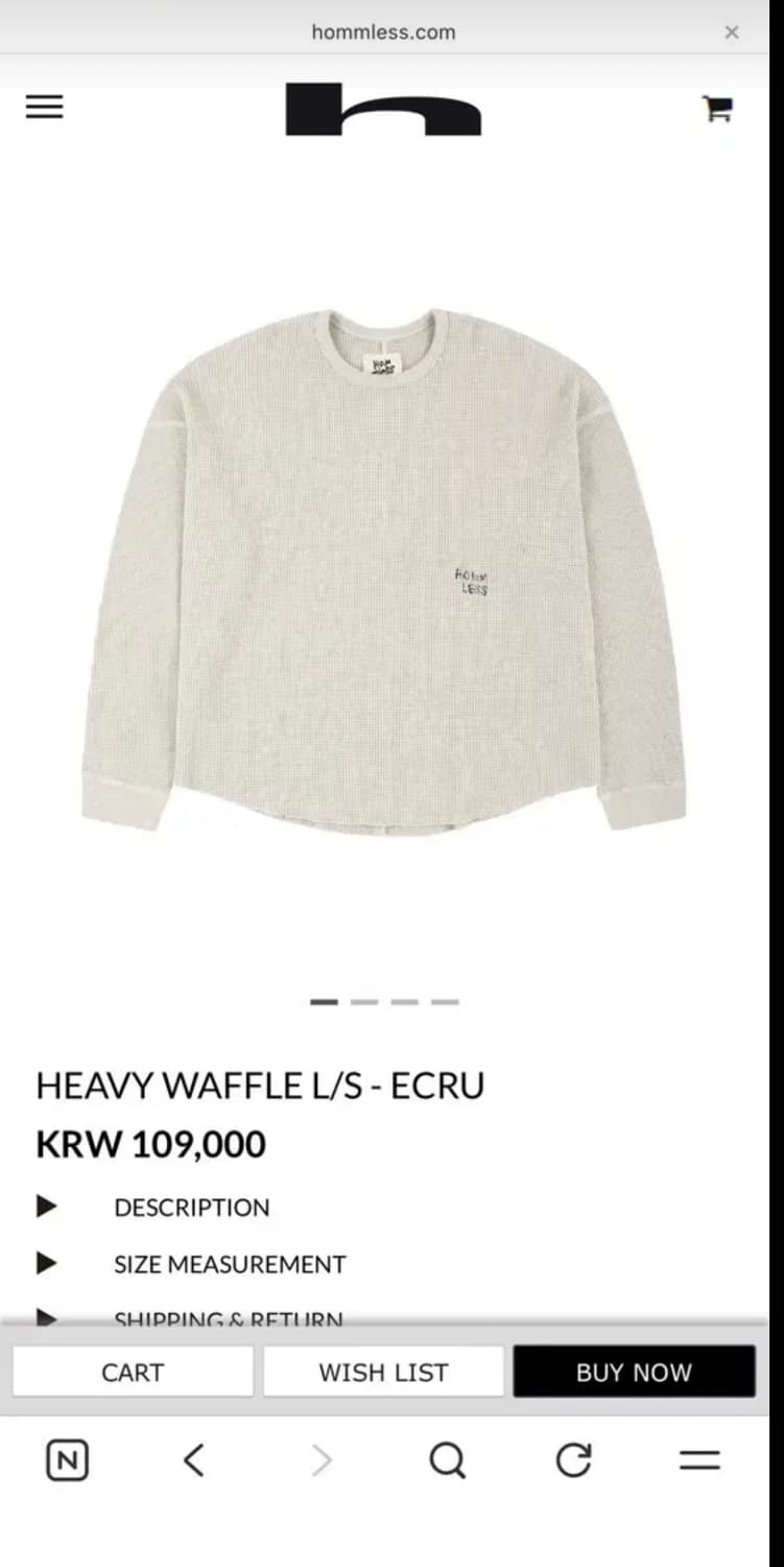 hommless 헤비와플 롱슬리브 티샤츠 에크루 상품이미지1
