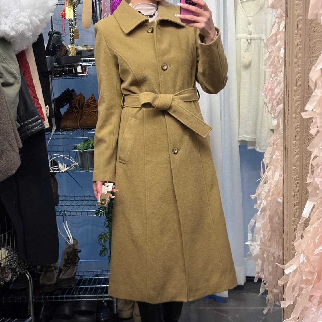 옐로우 모직 롱코트 상품이미지2