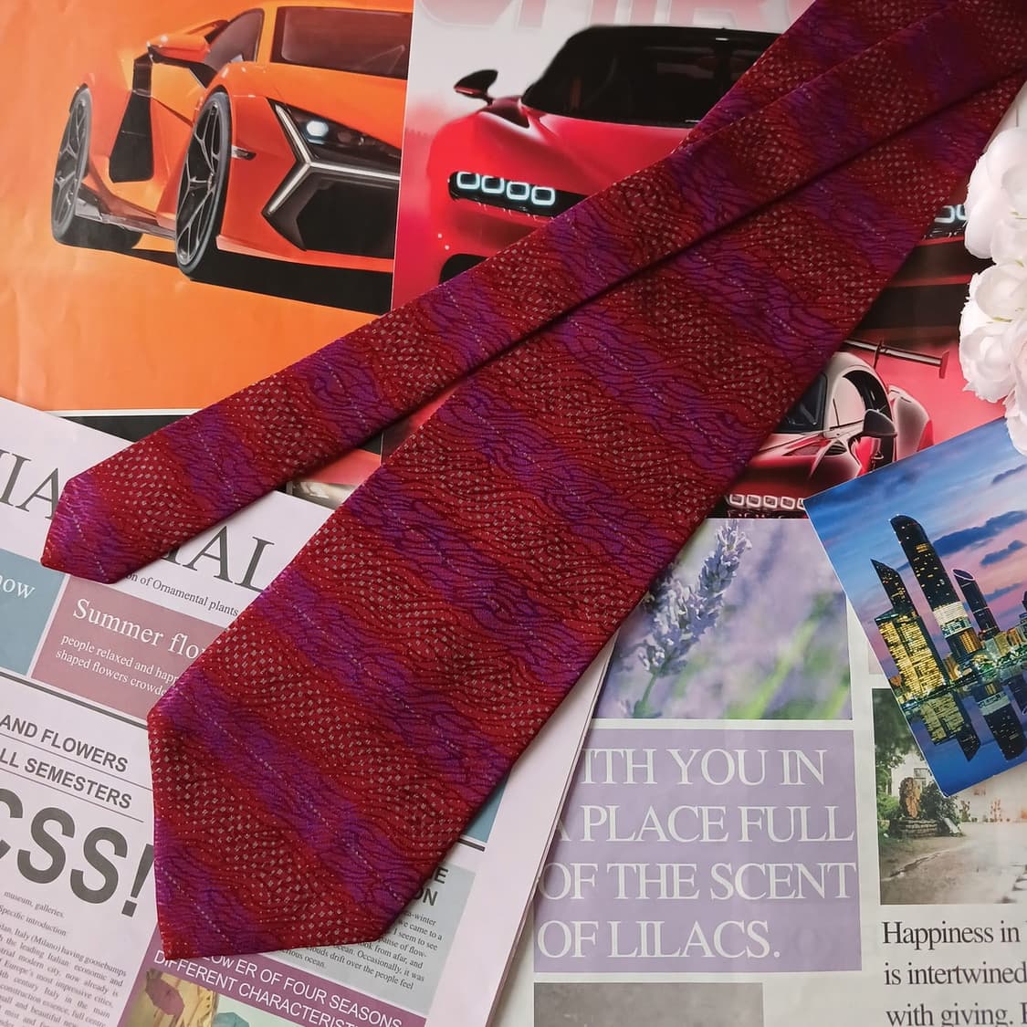 캘빈클라인 실크 레드&퍼플 패턴 넥타이 9.9cm A+등급 A19134
 상품이미지3