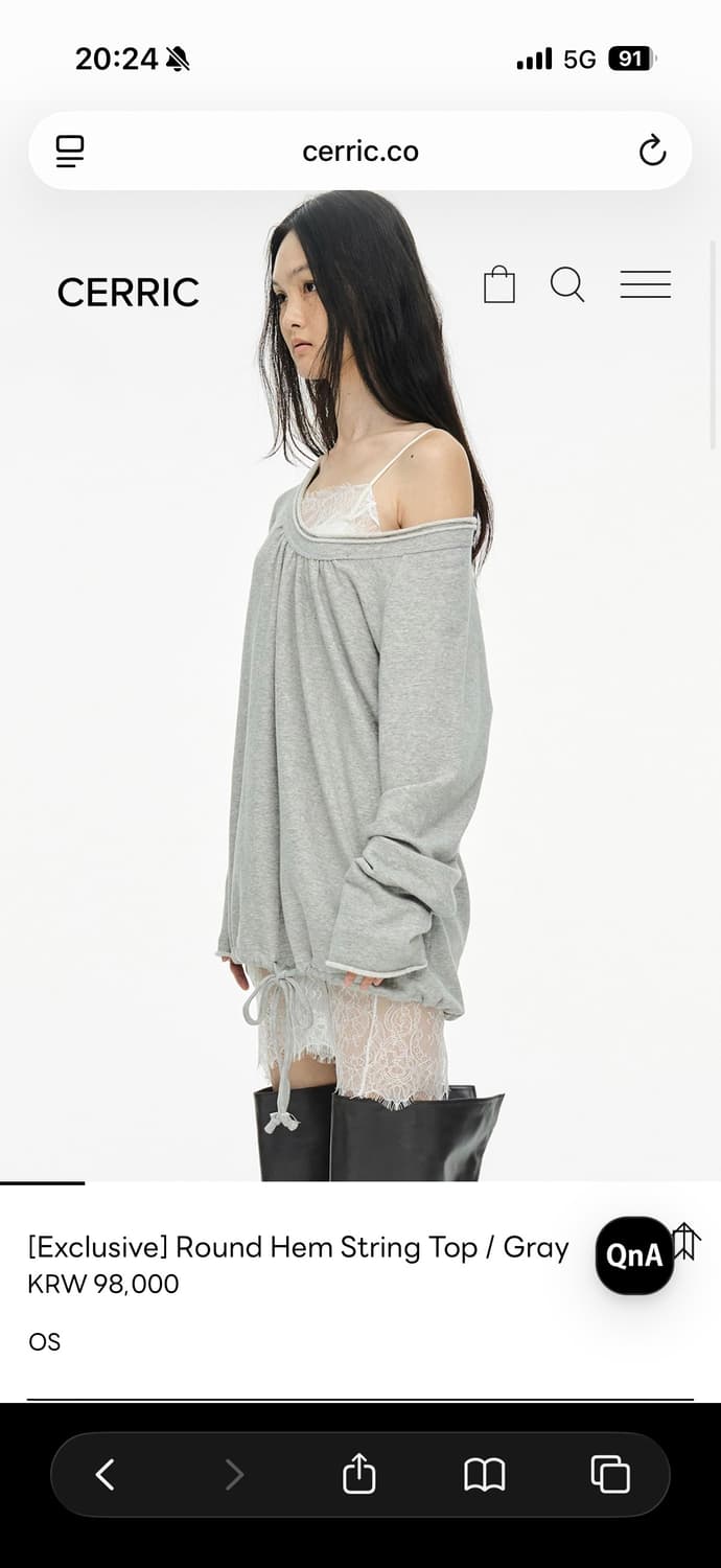 새상품)세릭 라운드 헴 스트링 탑 그레이 상품이미지2