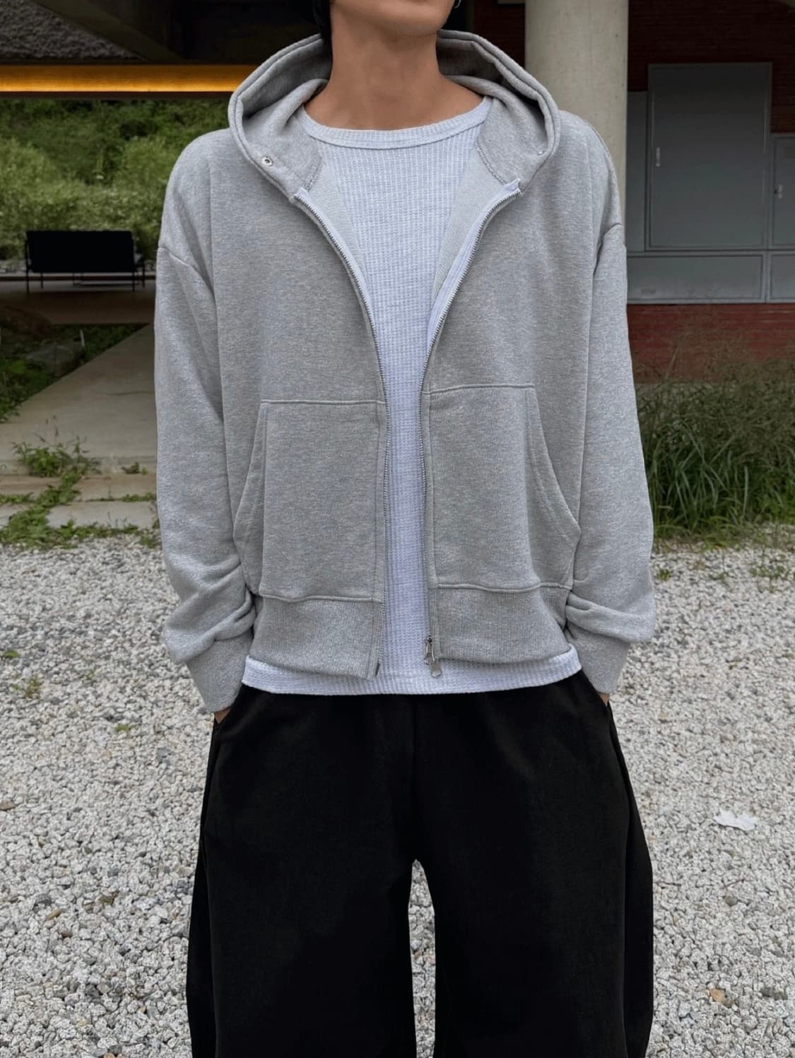 MG 스냅 버튼 크롭 후드집업 4C 상품이미지1