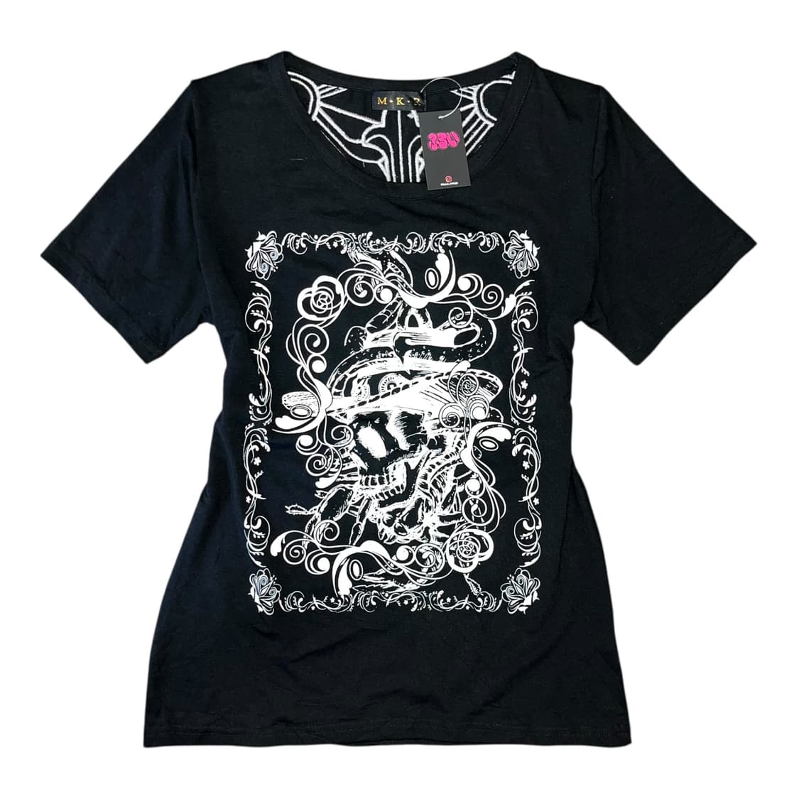 M.K.R 엠케이알 십자 자수 장미레이스 프린팅 반팔티 펑크y2k갸루 상품이미지3