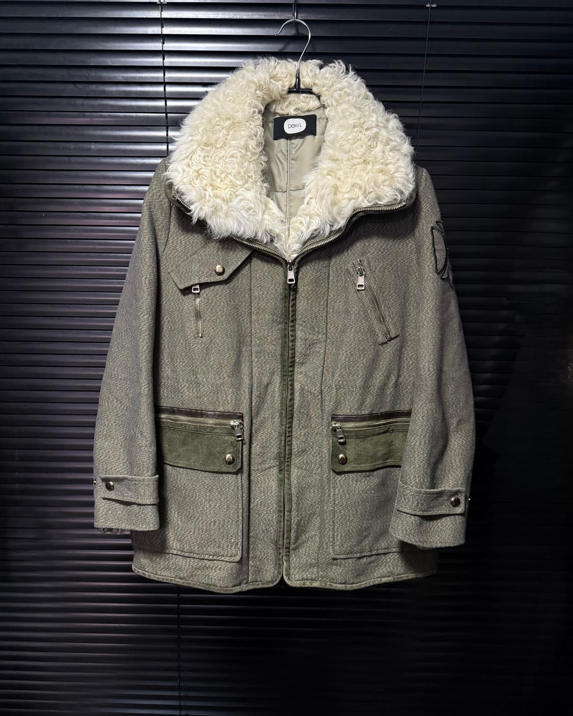 듀엘 하이넥 필드 야상 필드 자켓 코트 카키 지퍼 양털 가죽 스웨이드  상품이미지2
