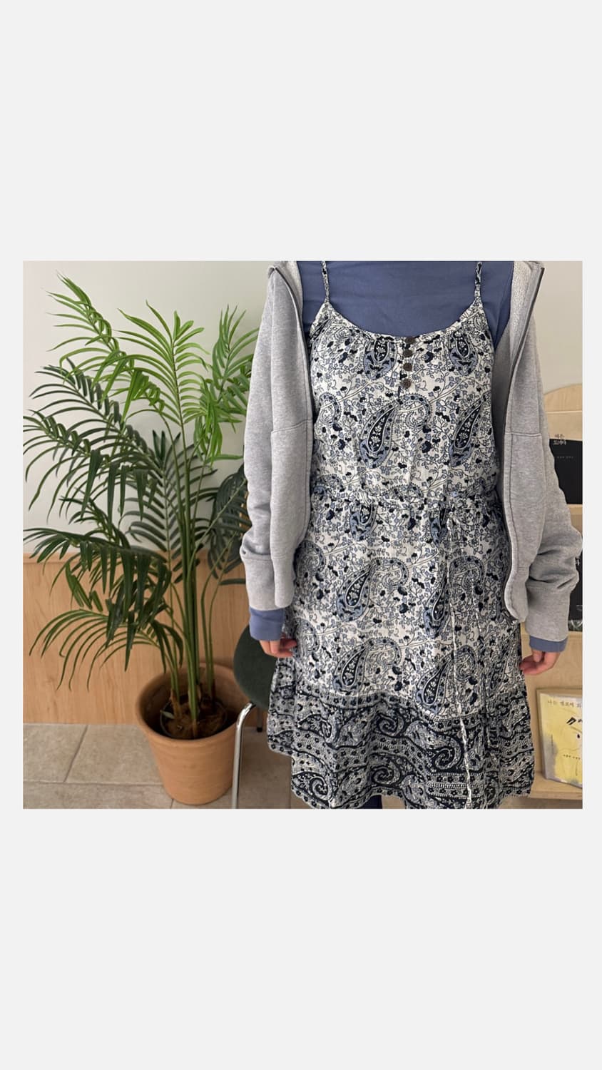 빈티지 블루 페이즐리 미디 원피스 레이어드 상품이미지1