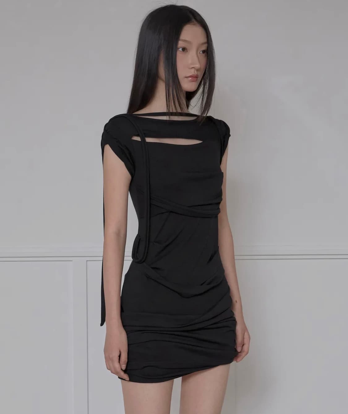 Asymmetrical Draped Strap Roll-Up Dress 상품이미지2