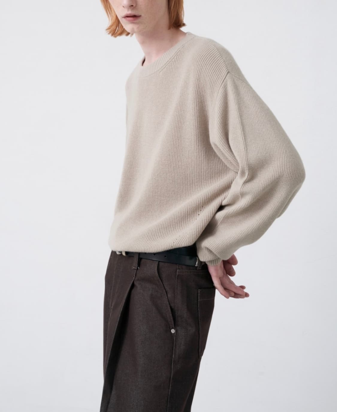 미나브 캐시미어 벨르 라운드 니트 [베이지/M] 울니트/쿠어/밈더워드로브 상품이미지4