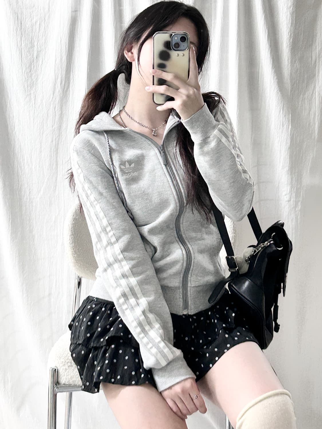 아디다스 자수로고 그레이 삼선 후드집업 상품이미지4