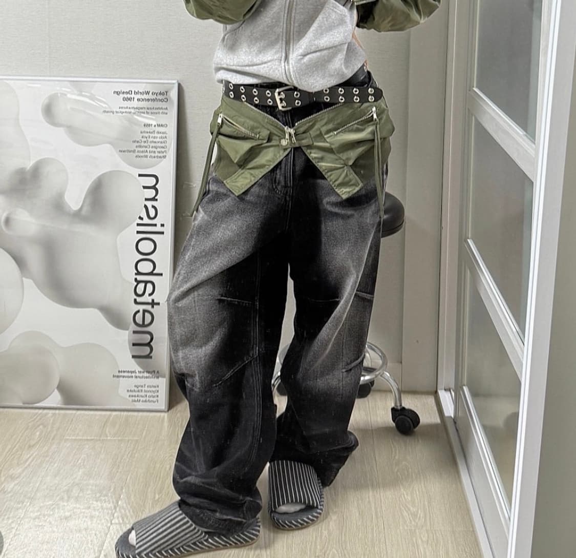 비엘알 워싱 데님 바지 블랙 xs 상품이미지1