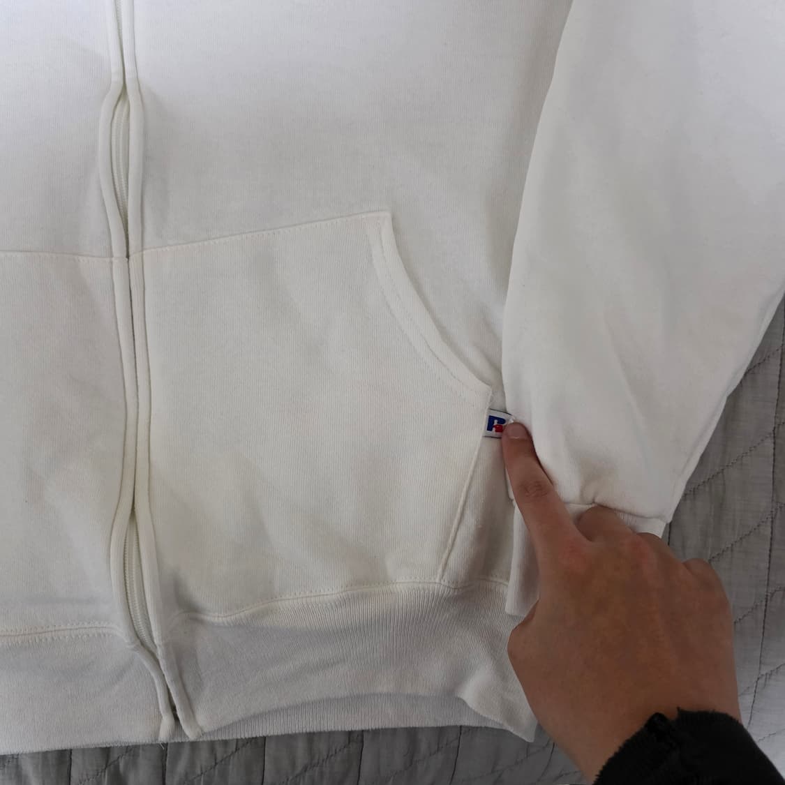 [L] 90s USA 빈티지 러셀 애슬레틱 후드집업 화이트 상품이미지2