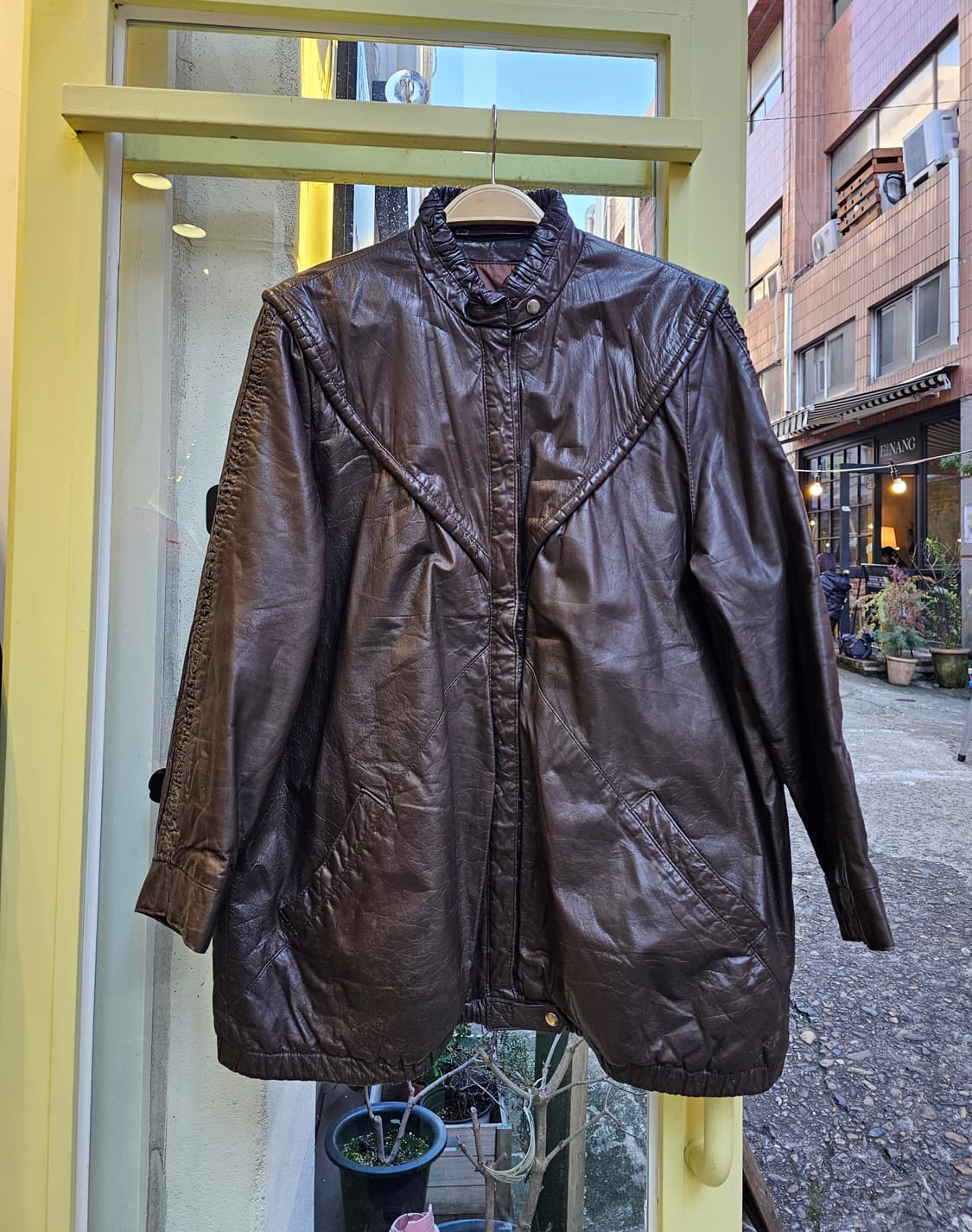 C&A 80's 하이넥 요크 딥브라운 집업 레더자켓 상품이미지3