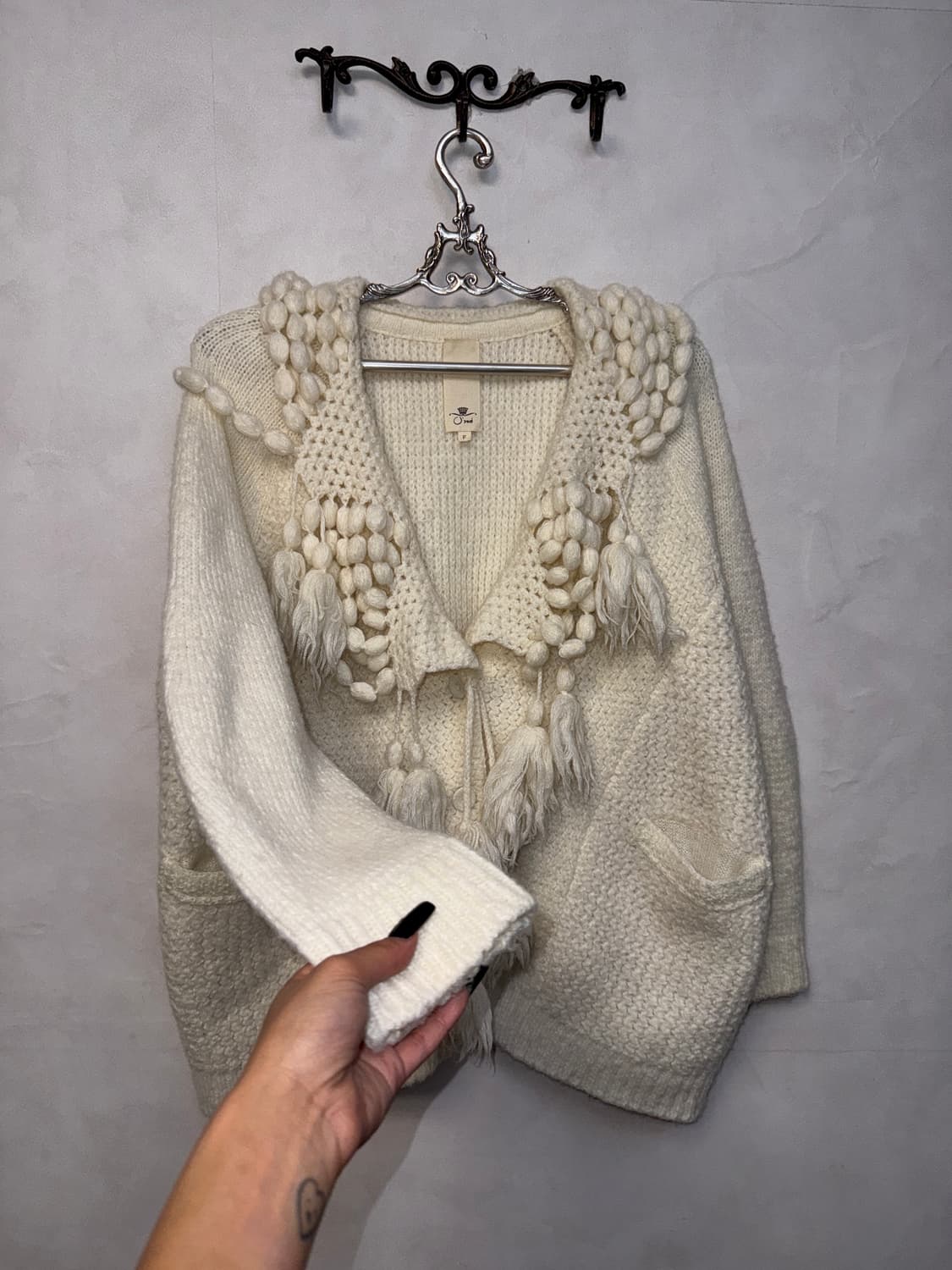 O’2ND ivory knit ball tassel wool 가디건 상품이미지2