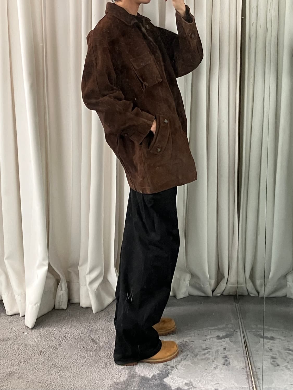 NAB 브라운 소가죽 스웨이드 하프 코트 L 상품이미지8