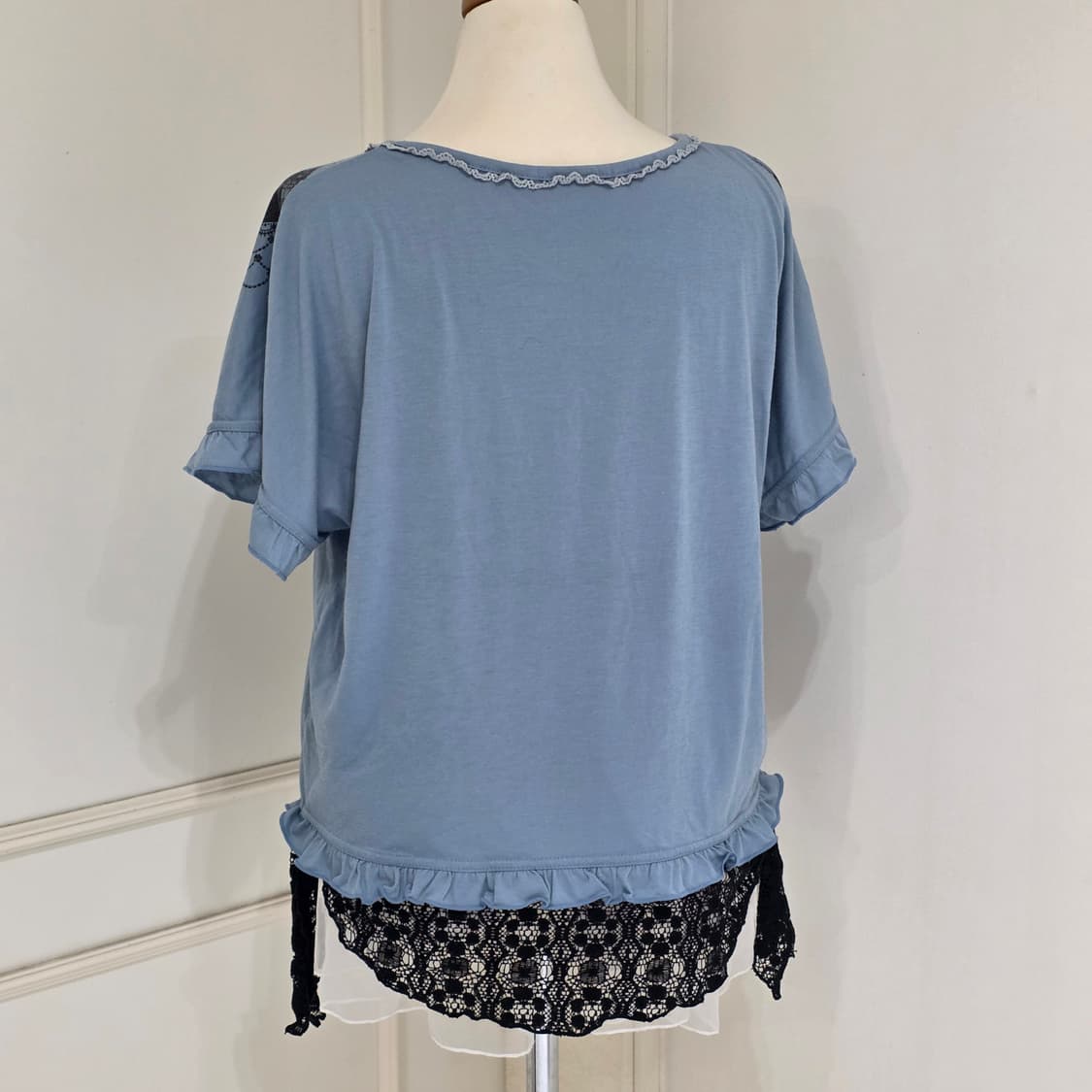 엑시즈팜)로맨틱 블루로리타st 하구미모리걸 레이스 셔링 레이어드 블라우스 상품이미지3