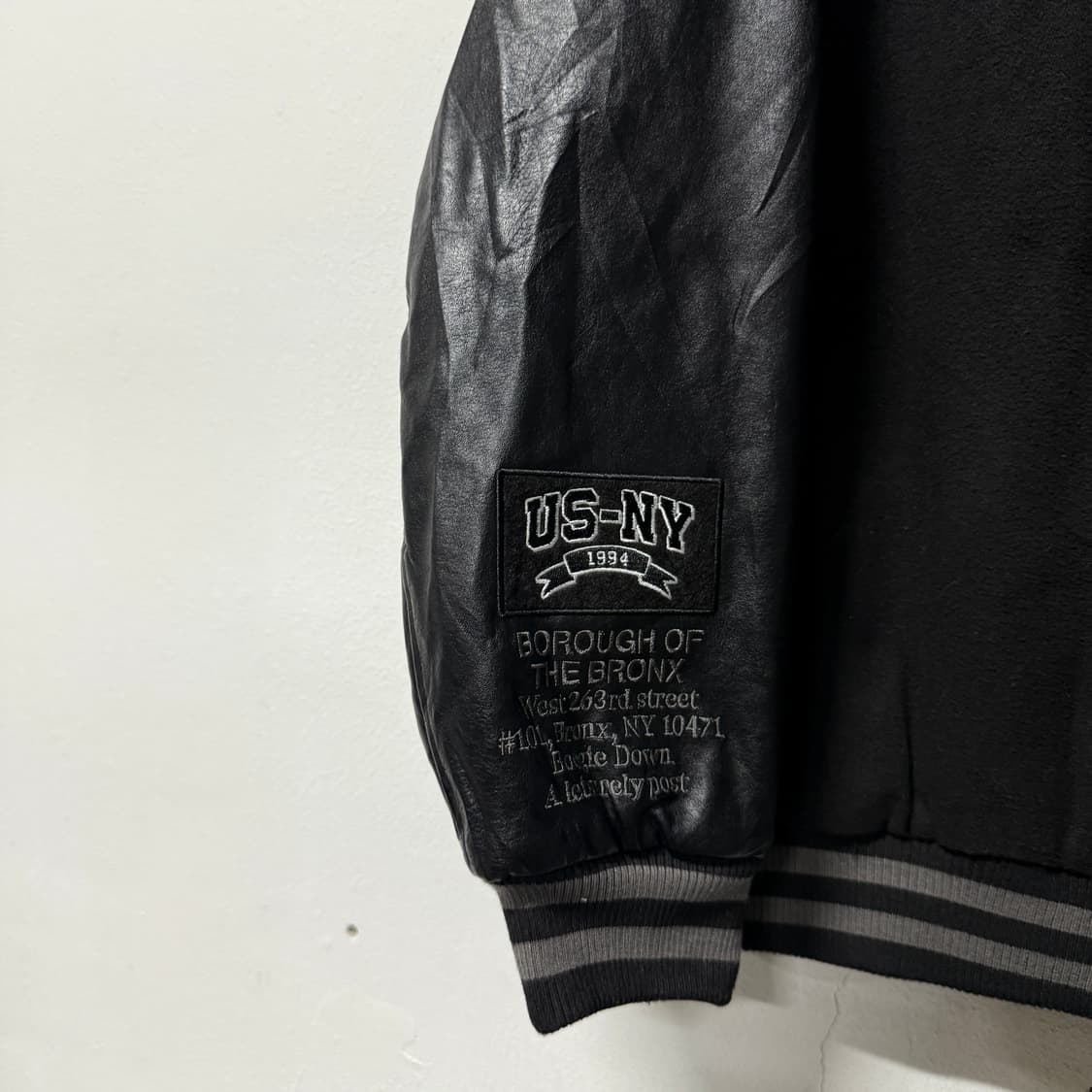 US Company 멀티 패치 디테일 울 혼방 레더암 바시티 자켓 상품이미지5