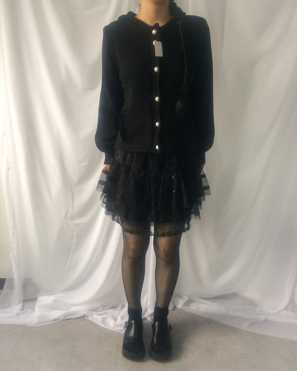 Button point frill knit hood cardigan 상품이미지7