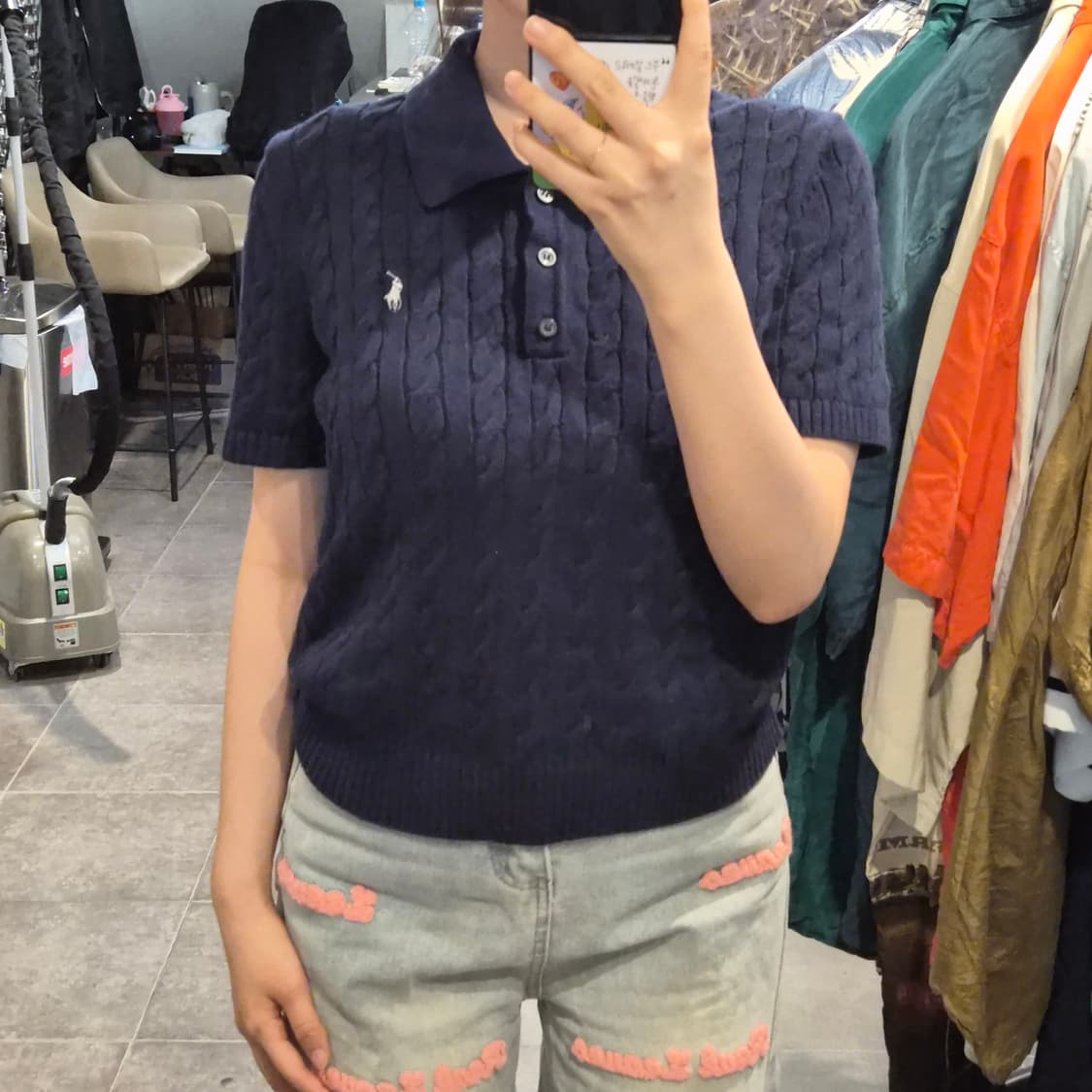 [NO.9] 폴로 반팔 카라 니트 네이비 상품이미지2