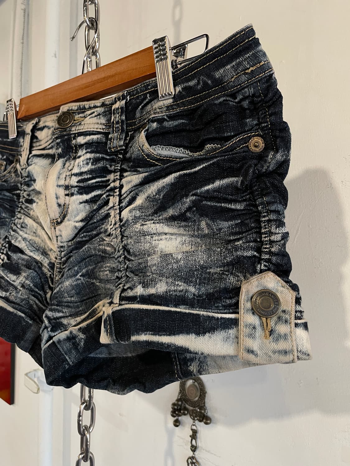 셔링 디테일 워싱 데님 숏팬츠 갸루 y2k 상품이미지3