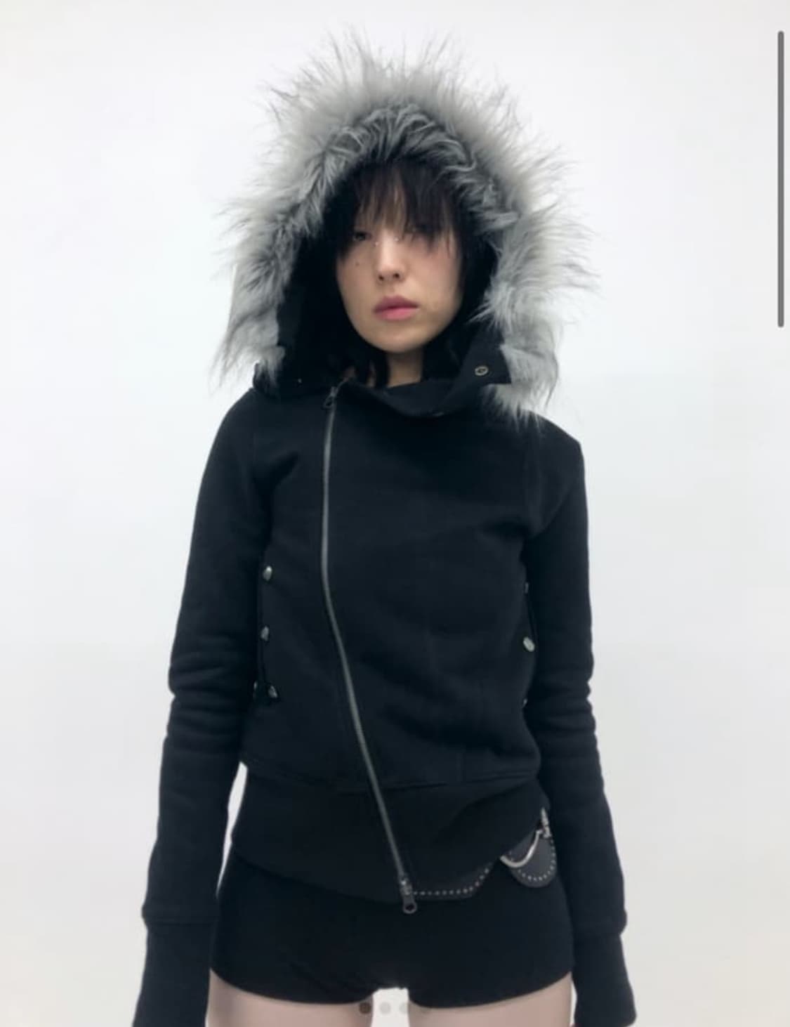 Begbegbeg unbalanced fur hoodie 퍼후드 집업 상품이미지1