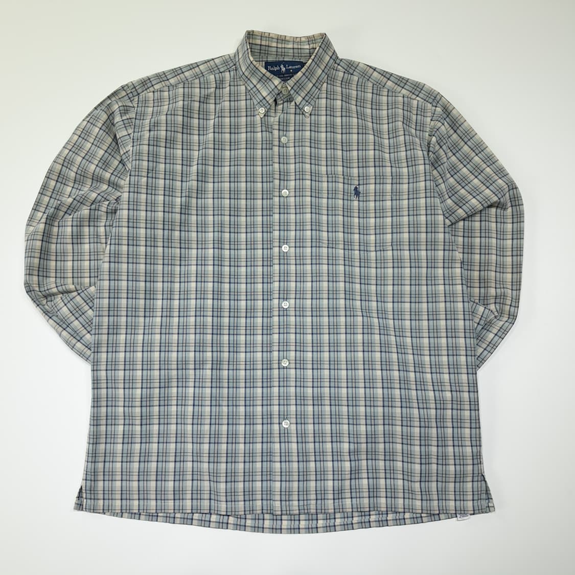 CL449 M 폴로 90s 파스텔 블루 멀티체크 버튼다운 셔츠 남방 상품이미지1
