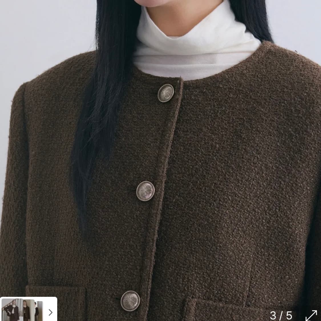 무신사 스탠다드 우먼즈 라운드 넥 트위드 자켓 브라운 L 상품이미지3