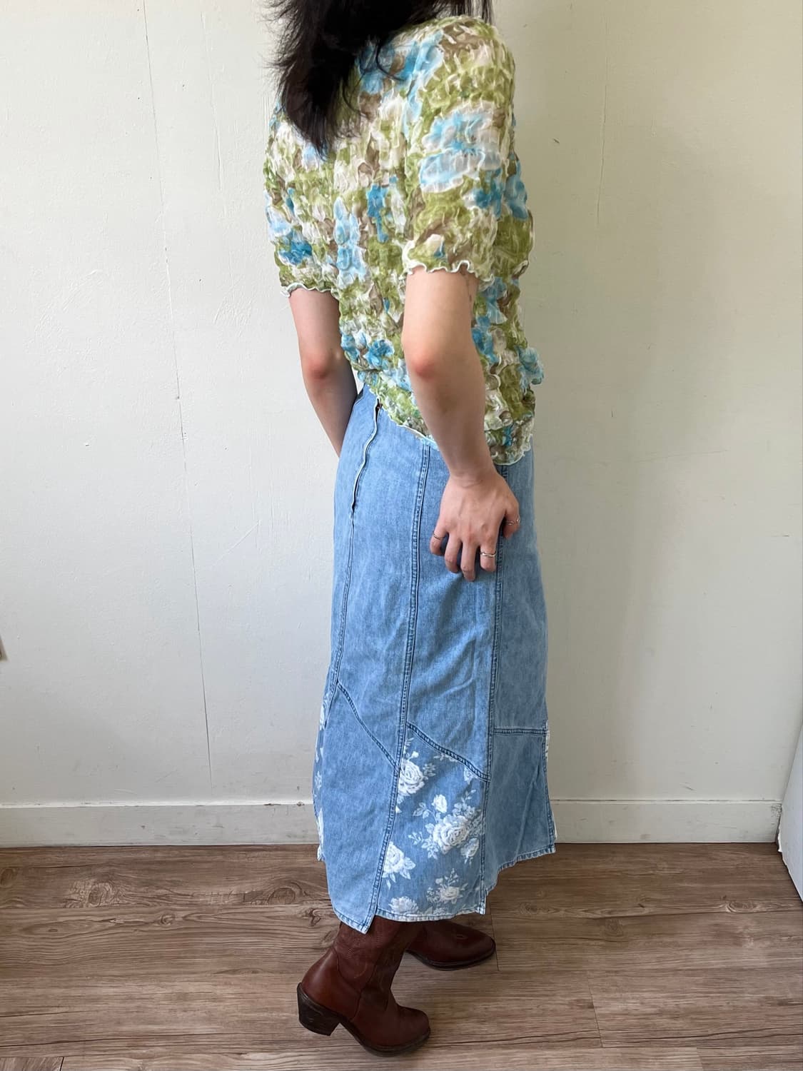 Japan vtg 플라워 페인팅 데님 스커트 상품이미지6