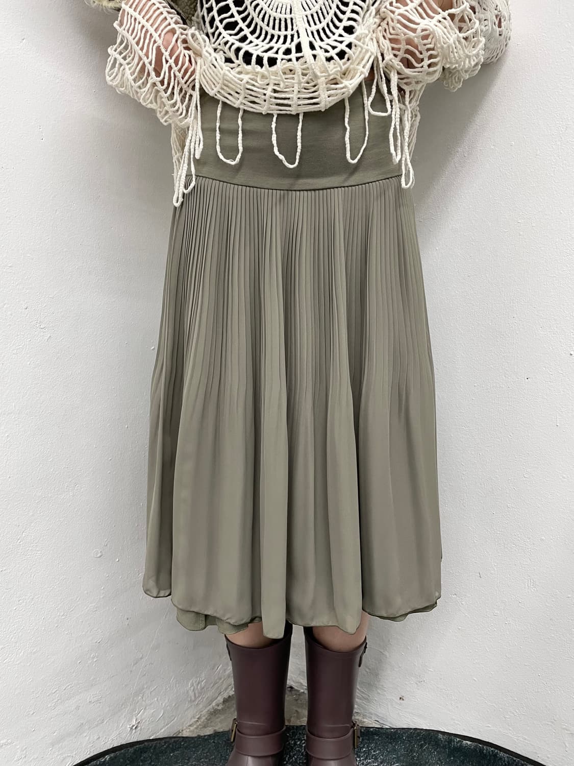 카키 레이어드 플리츠 스커트 상품이미지2