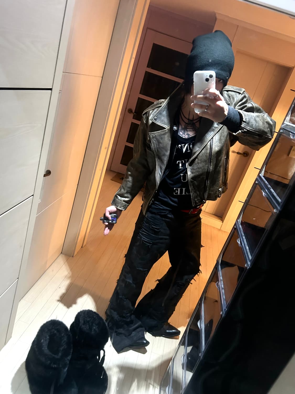 Cow Leather Washed Detail Biker Jacket 상품이미지7