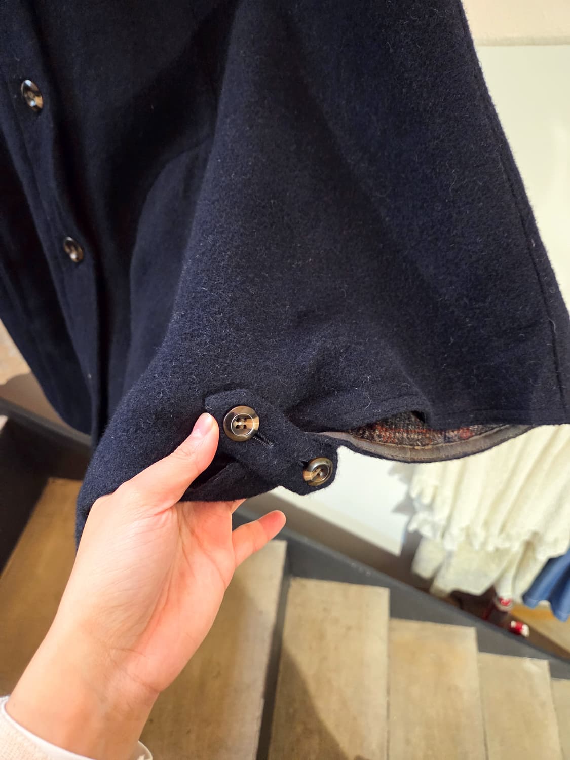 네이비 후드 케이프 코트 상품이미지4