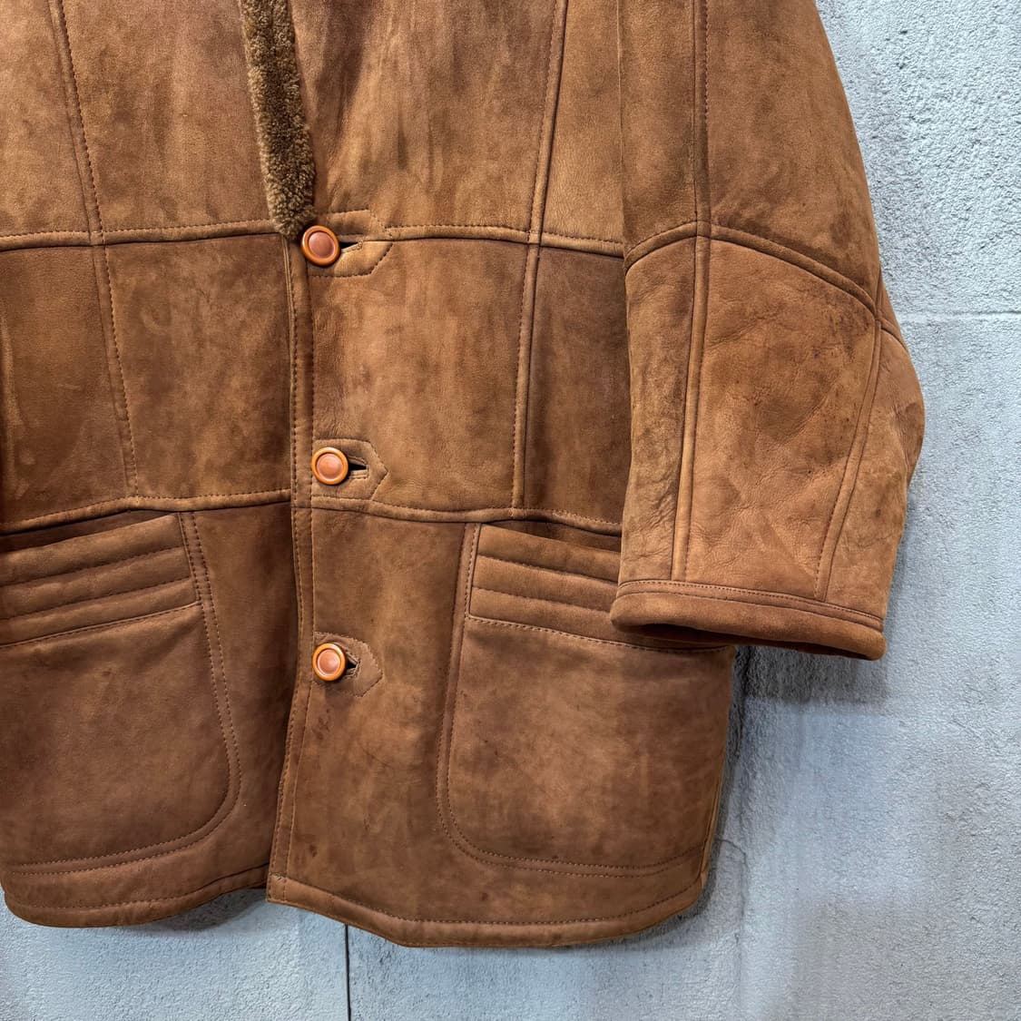 90s VIASVIS 빈티지 양가죽 스웨이드 무스탕 (XL)   상품이미지4