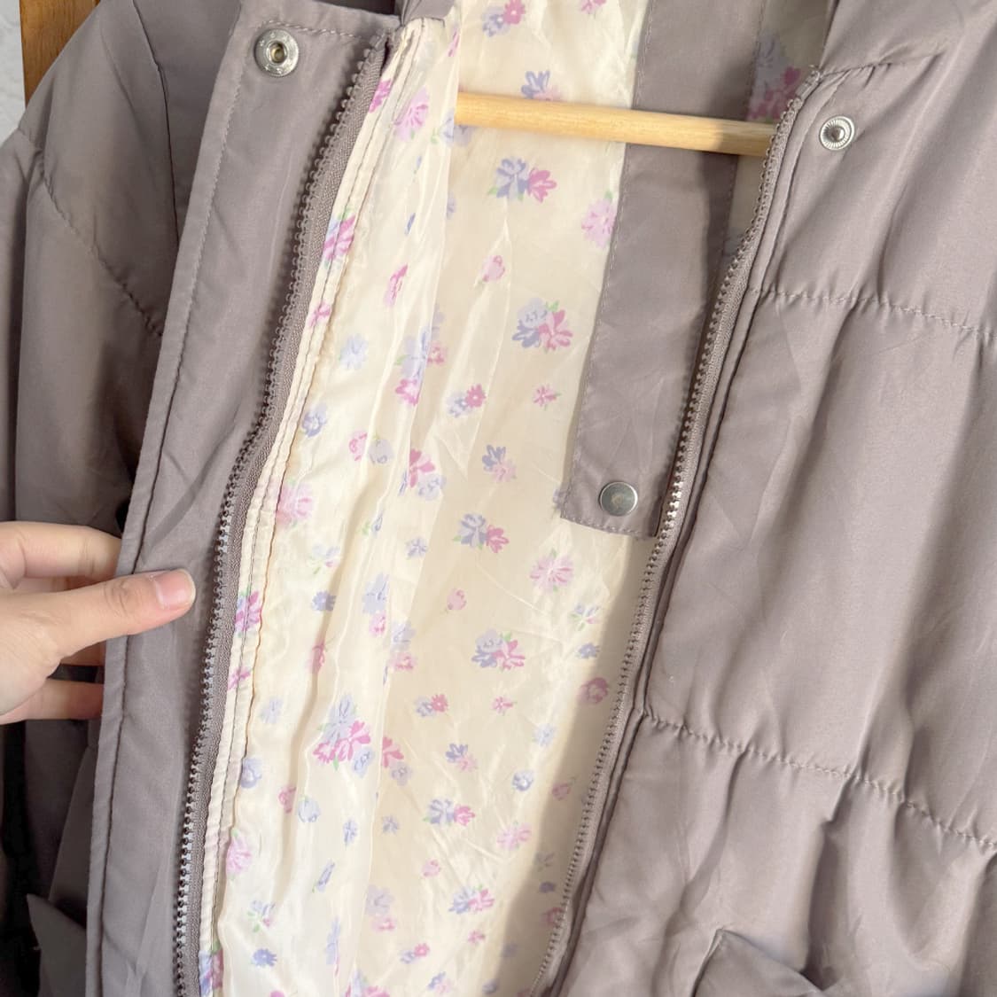 플라워 라이닝 리본 포켓 패딩 자켓 상품이미지4