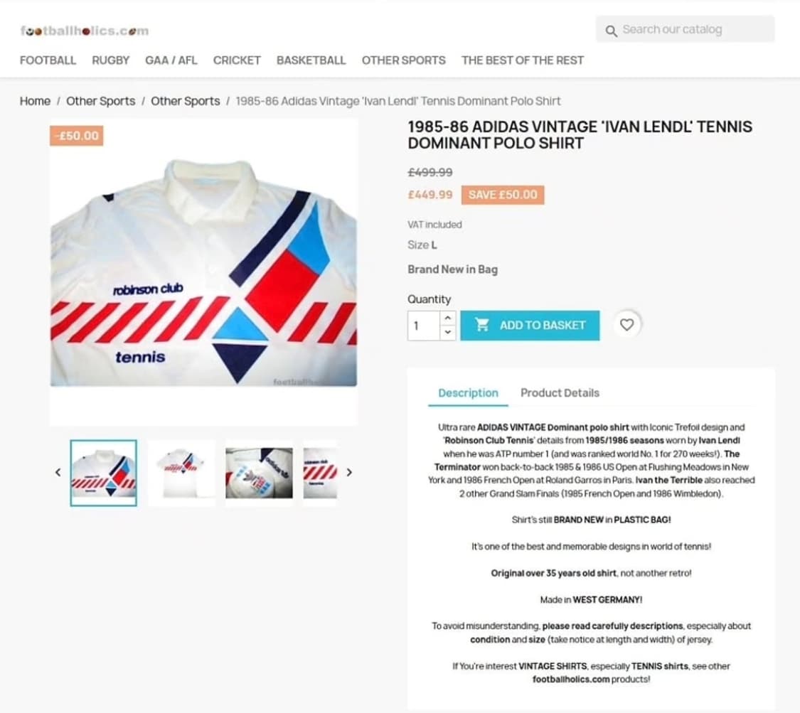 (희귀)80's 아디다스 X 이반 렌들 도미넌트 빈티지 PK 셔츠 m 상품이미지9