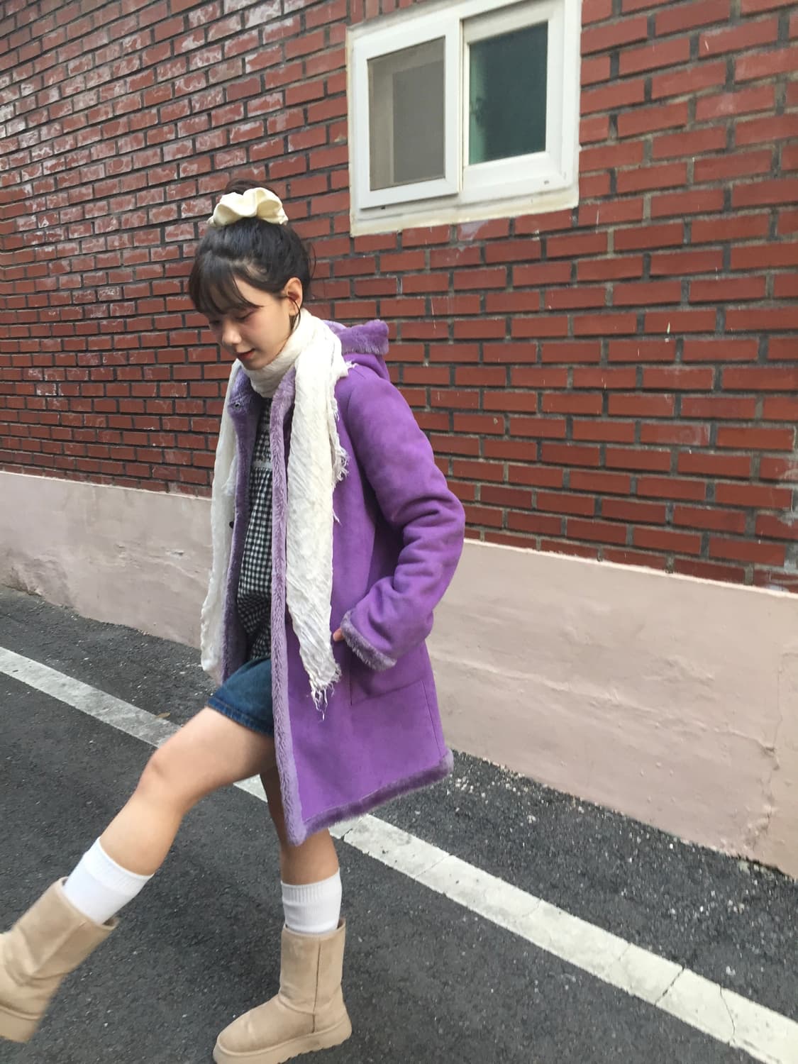 희귀)스웨이드 코트 떡볶이 코트 보라색 퍼 코트 모리걸 상품이미지2