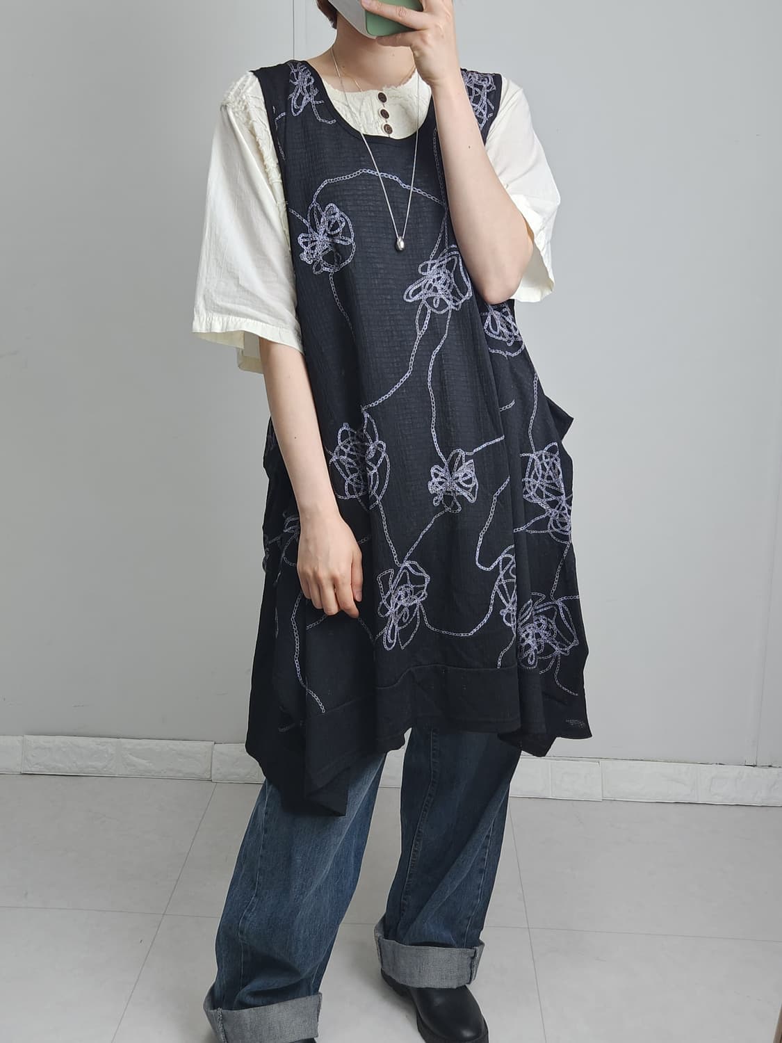 패턴 롱 슬리브리스 블라우스 상품이미지2