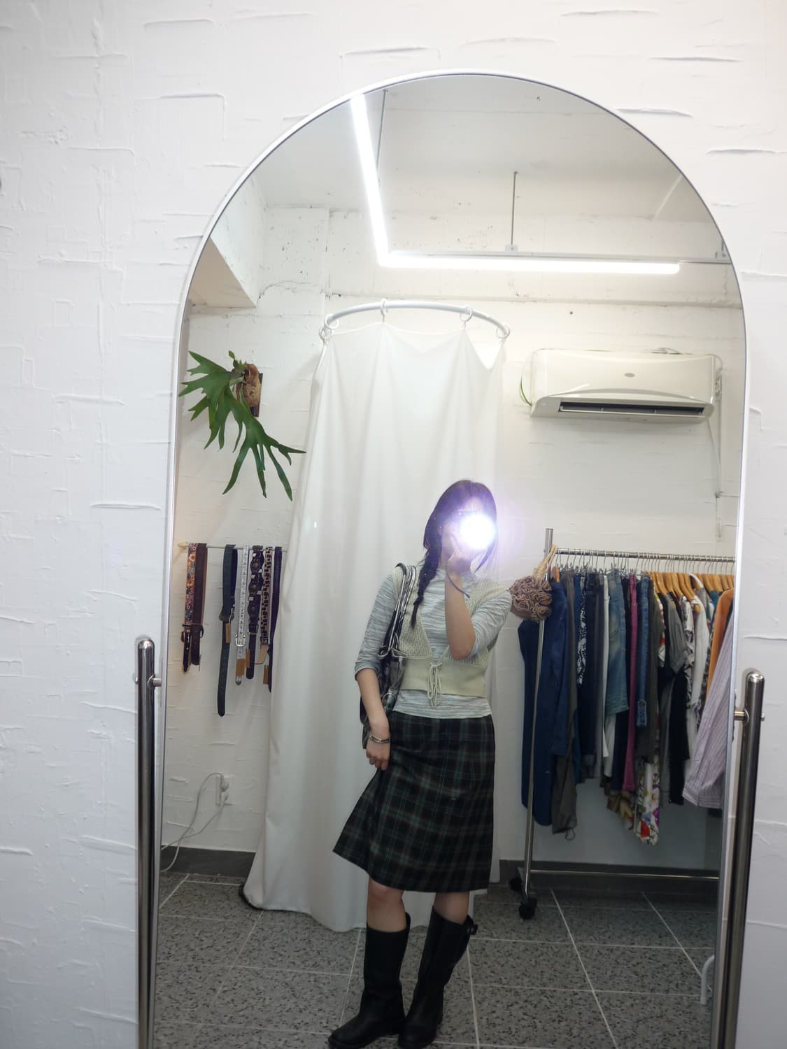 Deep green check midi skirt 상품이미지1