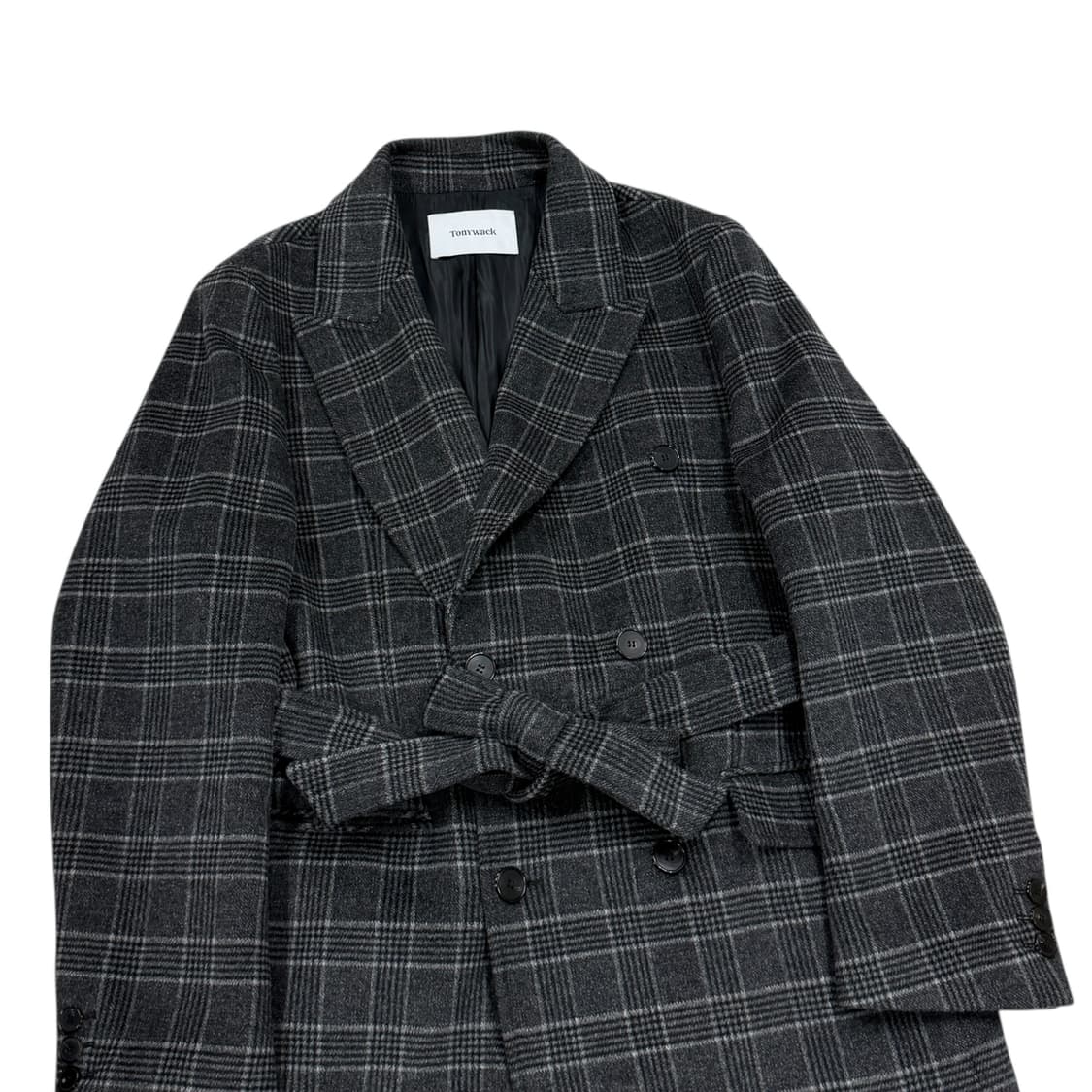 토니웩 크루도 체크 더플 벨트 롱코트 그레이 체크 XL 52 상품이미지2