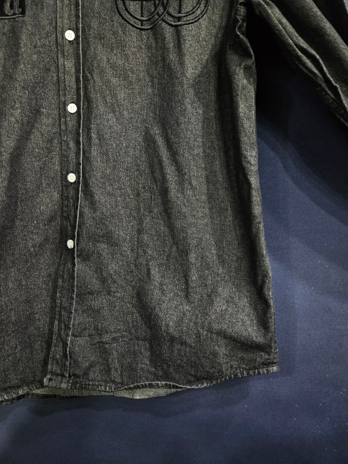 플라스틱 프로덕트 멜란지 블랙 남성 오버핏 90~95 데님 긴팔셔츠  상품이미지6