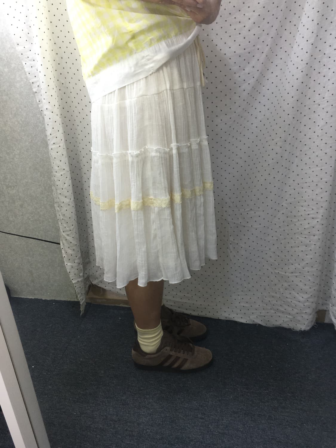 아이보리 플리츠 미디 스커트 상품이미지5