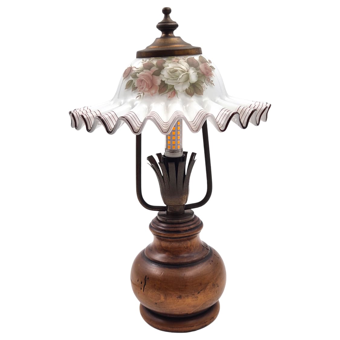 70s 엔틱 밀크글라스 플리츠 우드 스탠드 상품이미지5