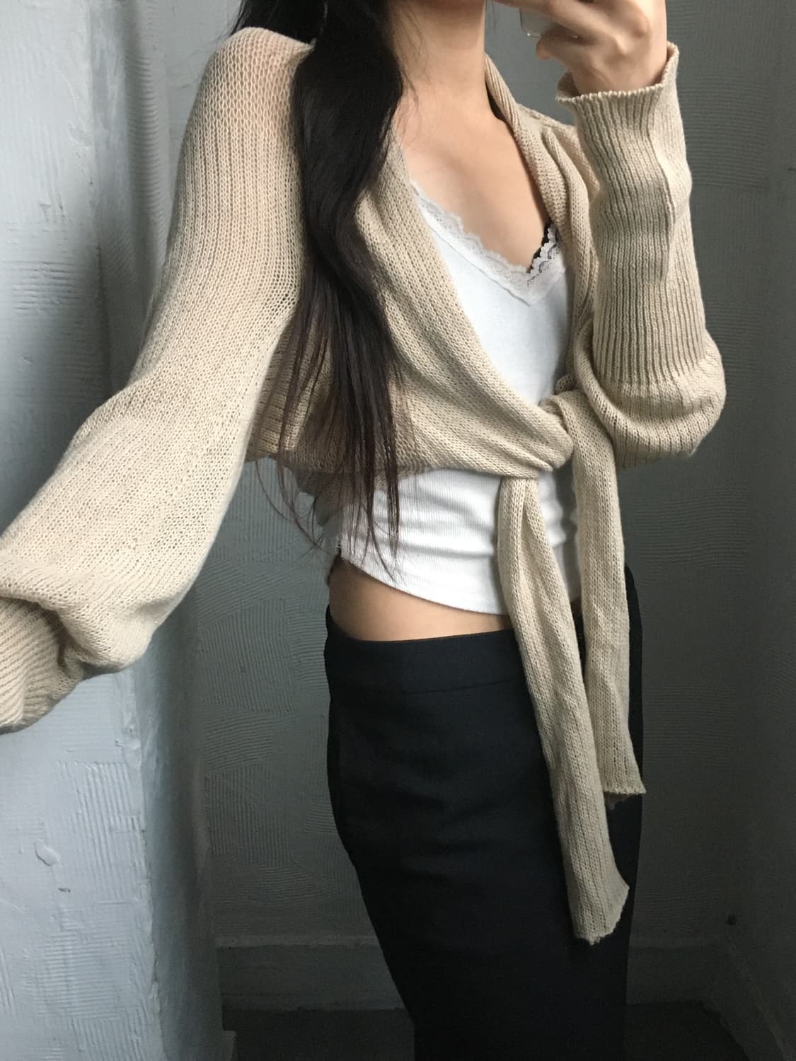 Y’s 요지야마모토 베이지 니트 볼레로 가디건  상품이미지1
