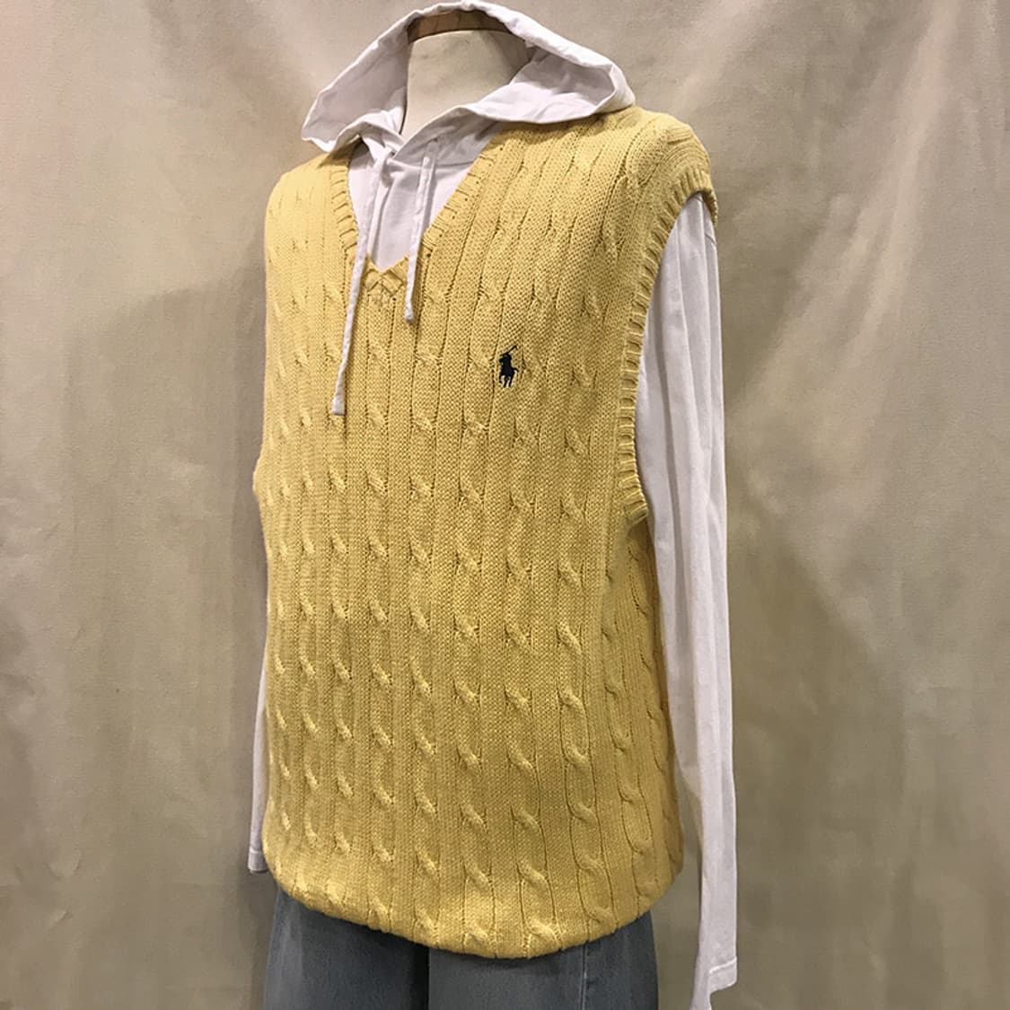 빈티지 폴로 랄프로렌 옐로우 꽈배기 니트조끼 상품이미지1