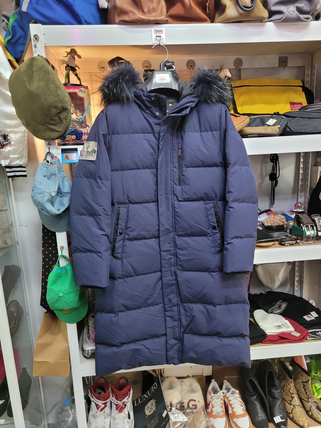 BASQUIAT 바스키아 네이비 롱 패딩 오리털 퍼 분리형 상품이미지1