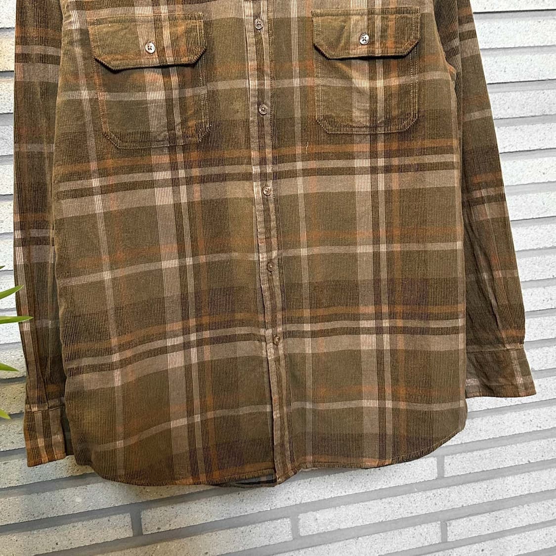 USA VINTAGE 코듀로이 긴팔 셔츠 체크 패턴 투포켓 디테일 브라운 상품이미지5