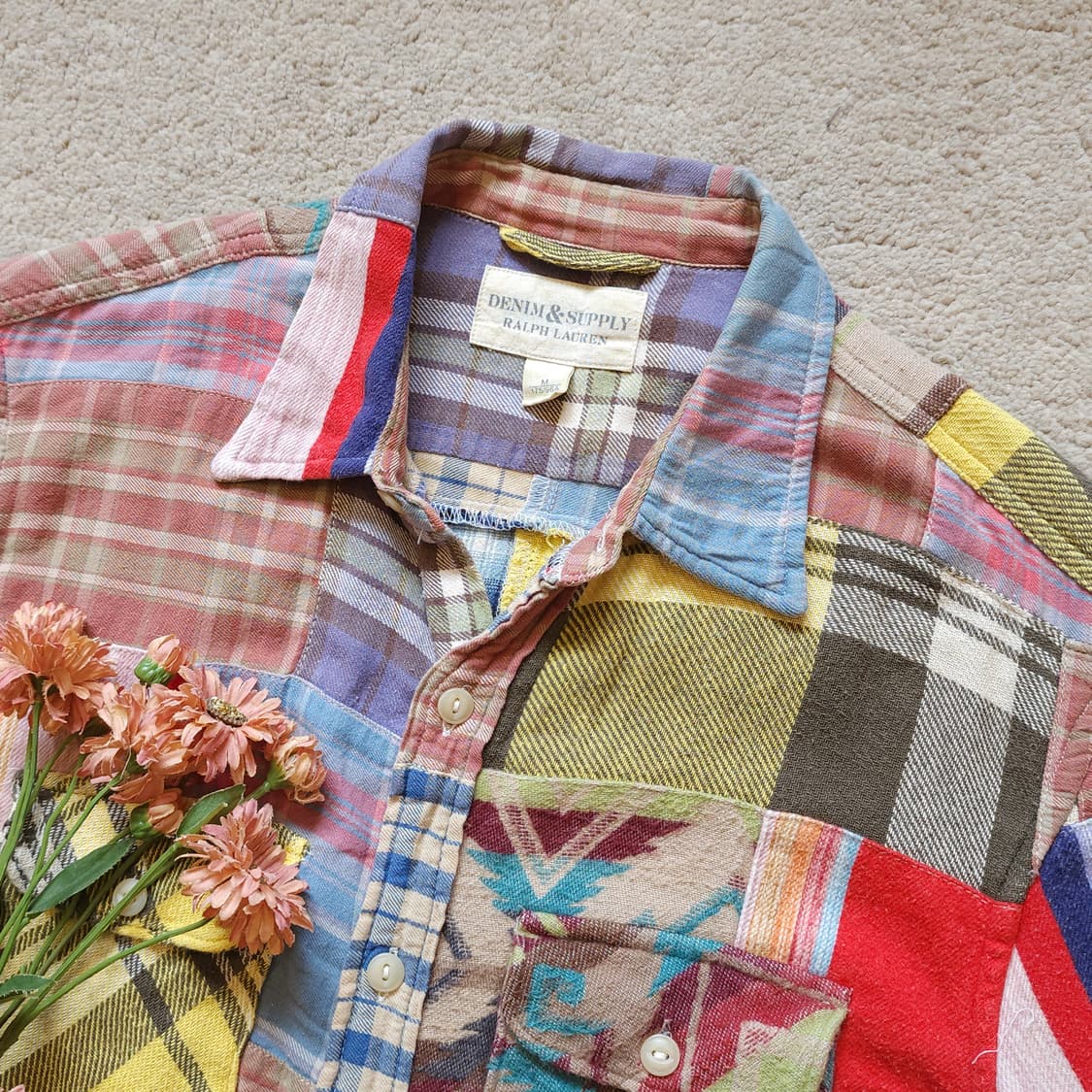 폴로 데님앤서플라이 패치워크 투포켓 체크셔츠 M 상품이미지4