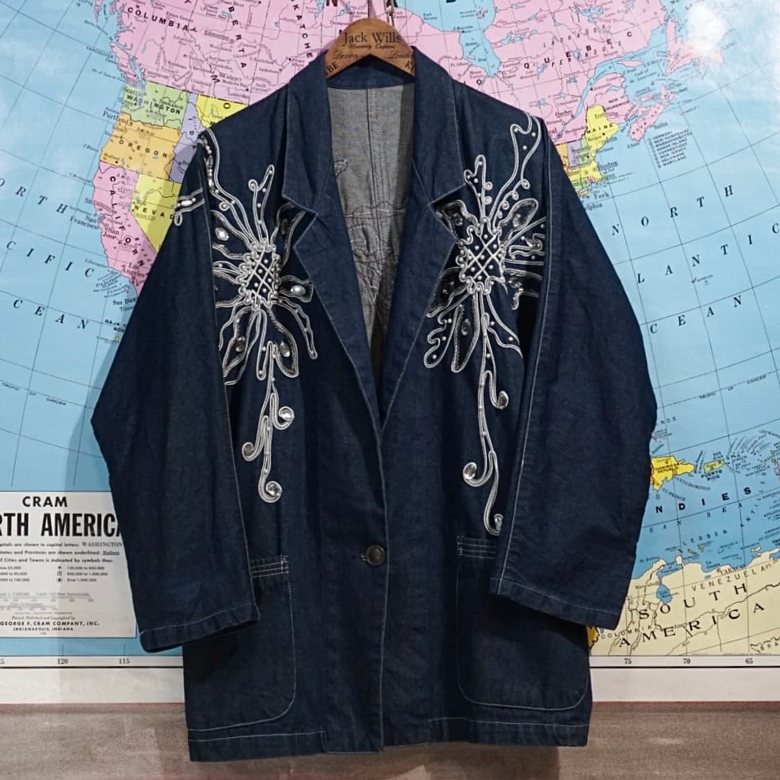 빈티지 데님 엠브로이더 비즈 자켓 상품이미지2