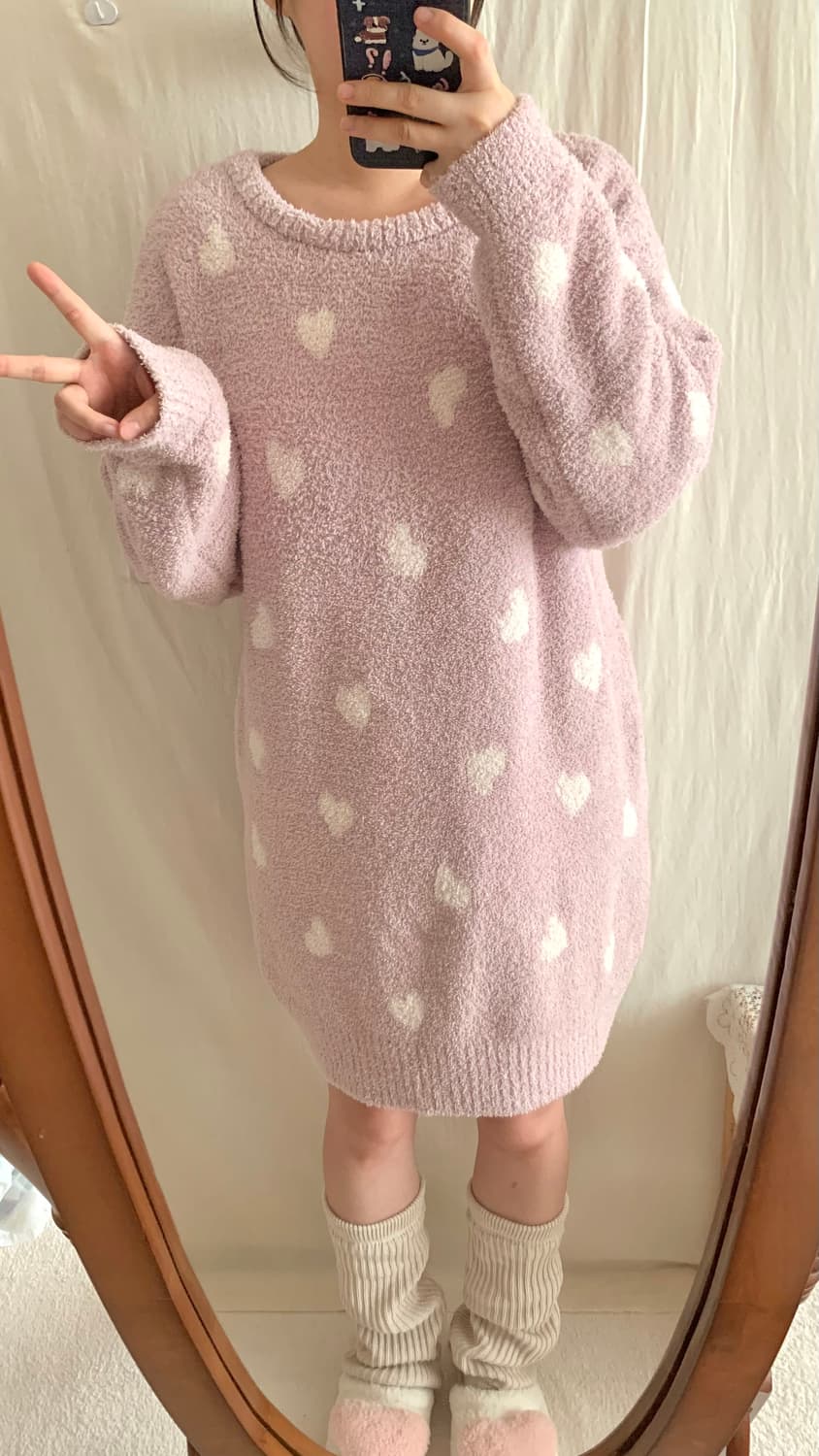 핑크 하트 원피스 파자마 상품이미지4