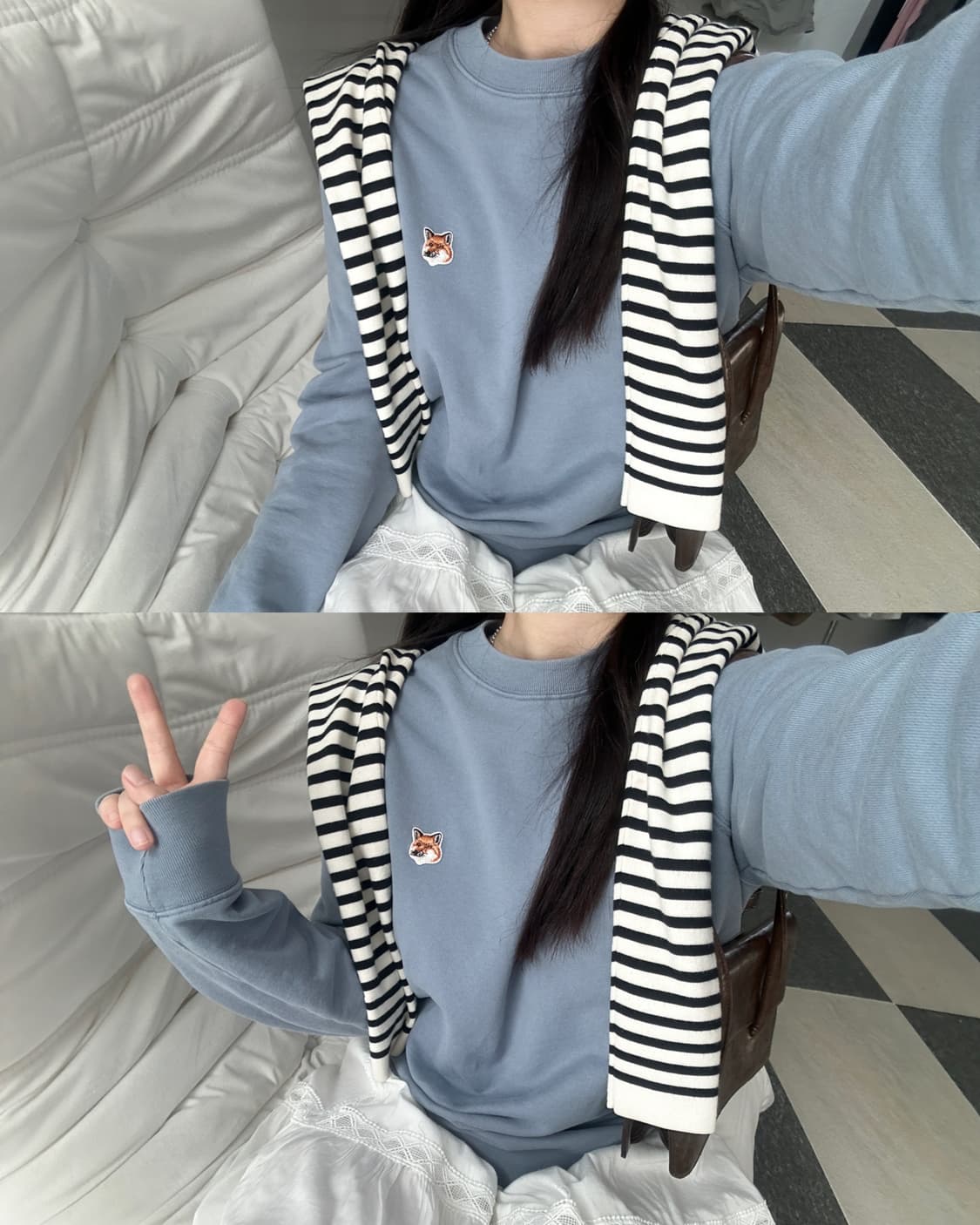 메종키츠네 폭스헤드 뮤트블루 맨투맨  상품이미지3