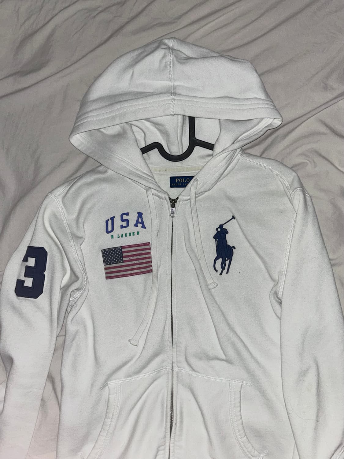 폴로 랄프 로렌 빅포니 성조기 USA 후드집업 화이트 상품이미지1