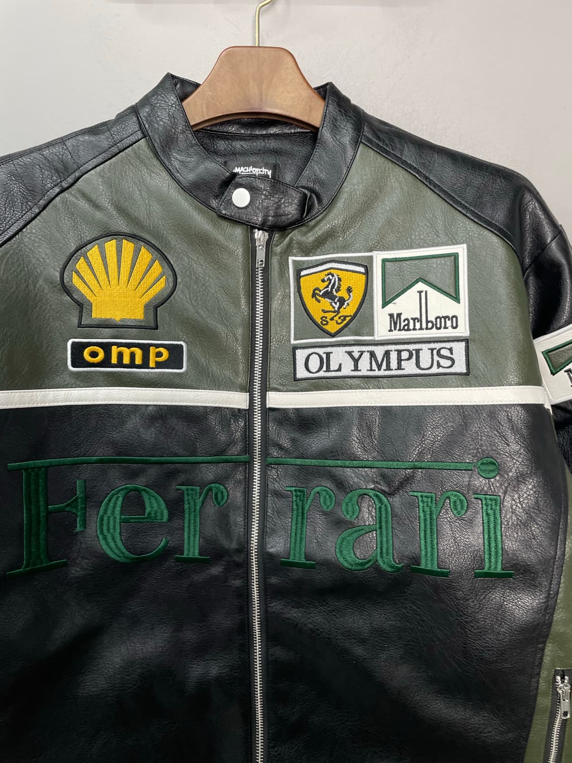 페라리 말보로 패치워크 그린 레더 레이싱 자켓 H1843 상품이미지3