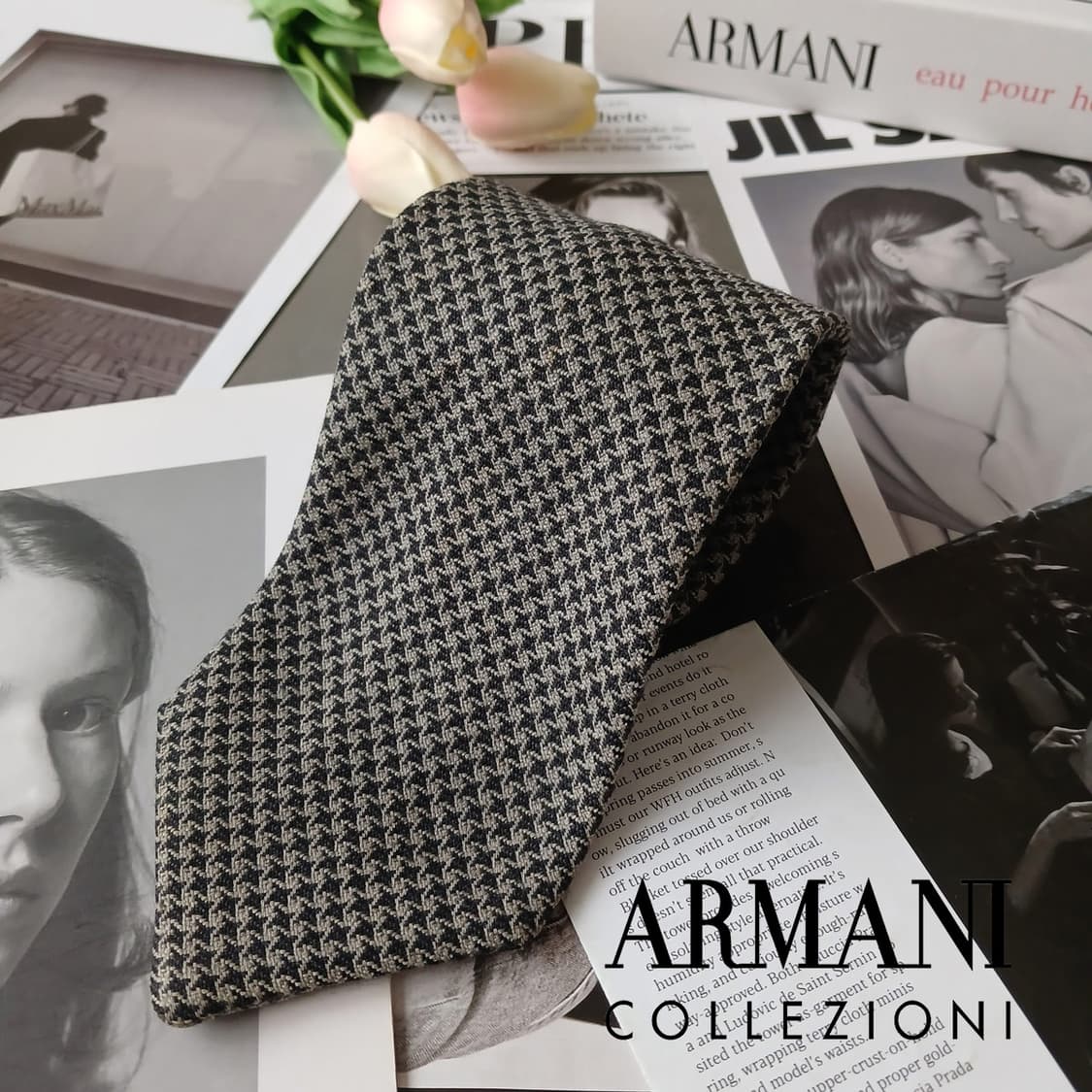 아르마니 꼴레지오니 울 그레이 패턴 넥타이 9.5cm A등급 A19374 상품이미지2