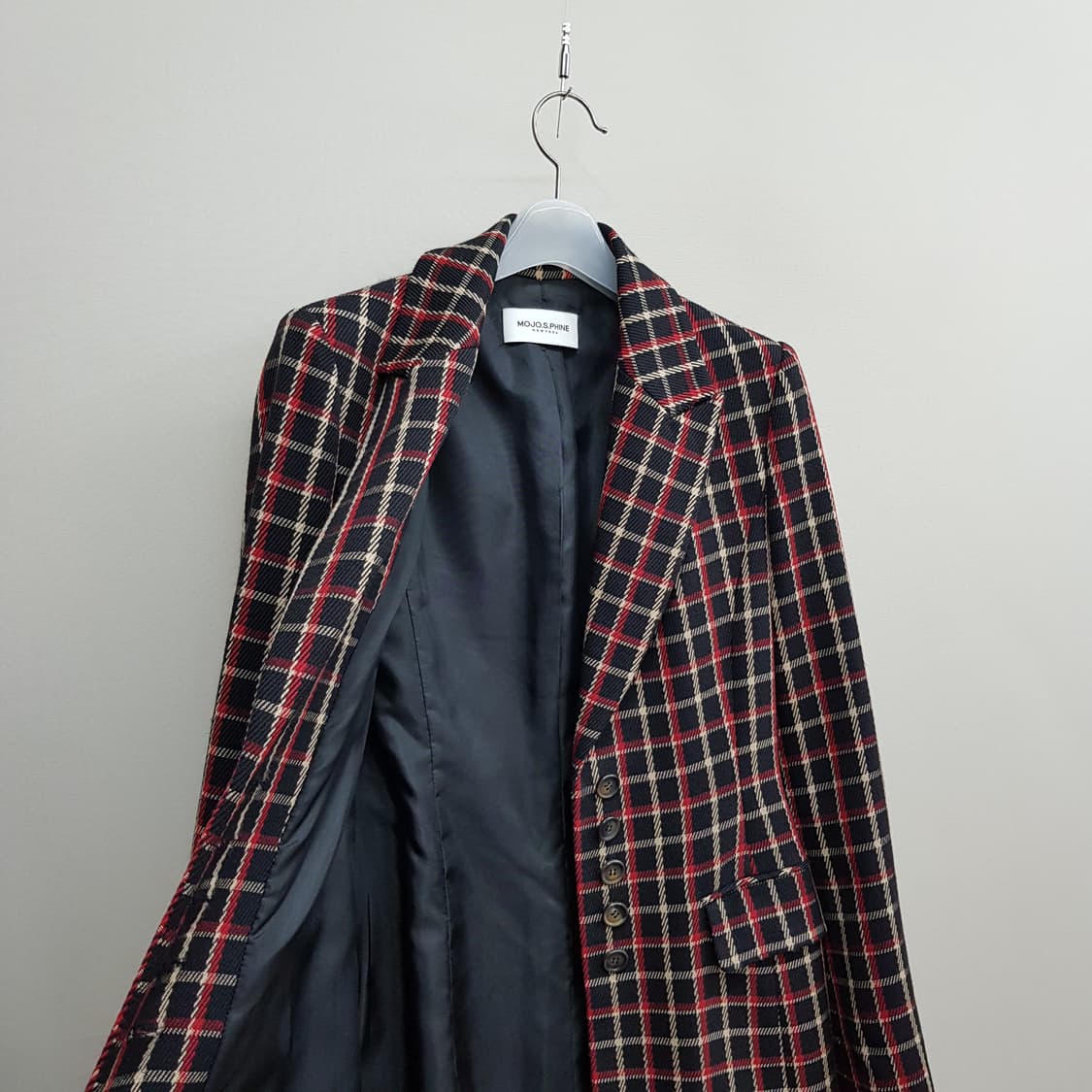 모조에스핀 체크 울 싱글 롱코트 55사이즈 상품이미지5